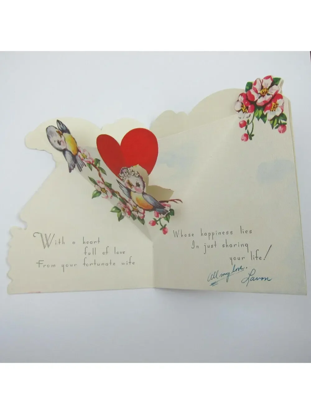 Vintage Valentine For Husband Fold Out Blue Birds Birdhouse Cherry Blossom Tree